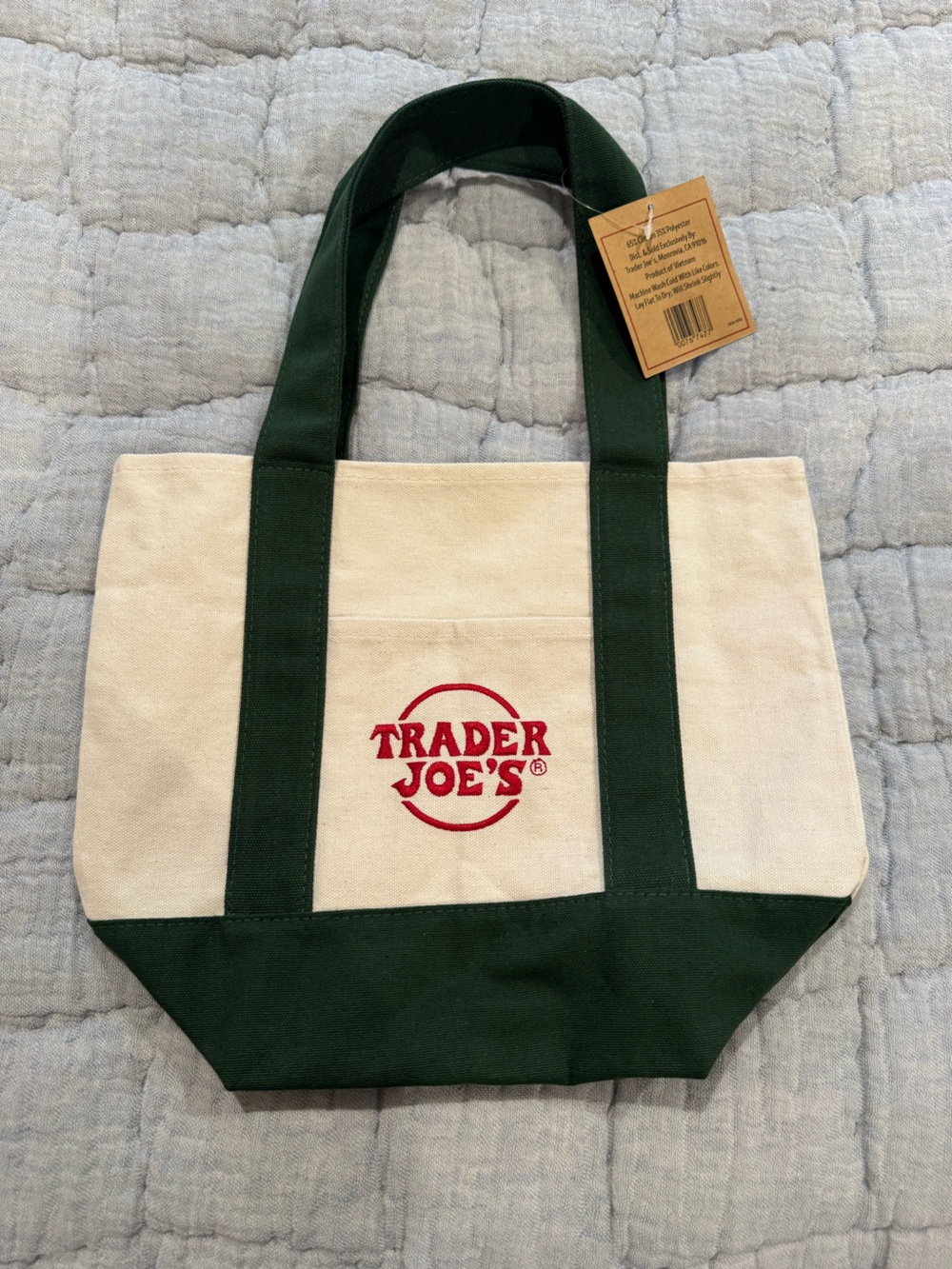 Trader Joe's Cream Canvas Tote with Dark Green Accents